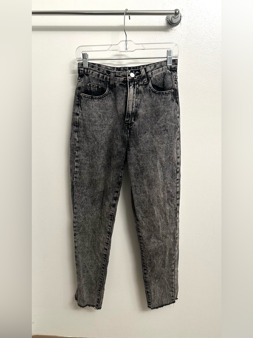 👖4/$20!👖Shein High-Waisted Washed Black Raw Hem Jeans